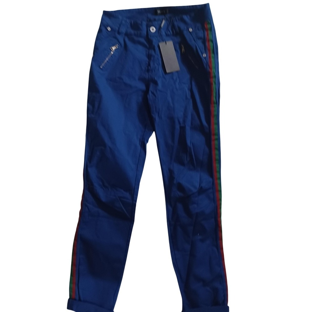 Venti6 Pants Womens L/8 Blue Twill Slim Stripe Zip Pockets Italy Casual